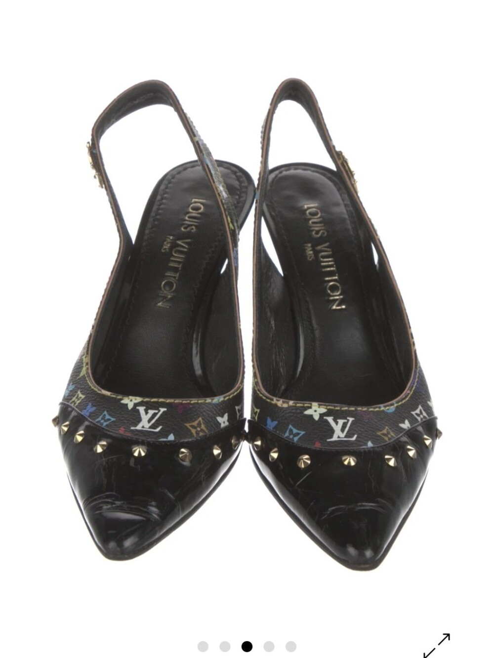Louis Vuitton Black Multicolor Monogram Studded Slingback Pumps - Picture 7 of 7